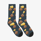 Cheese Dog Face Socks in Charcoal Gray with a custom dog photo