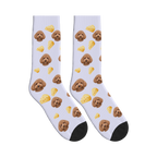 Cheese Dog Face Socks in Lavender with a custom dog photo
