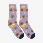 Cheese Dog Face Socks in Muted Lilac with a custom dog photo