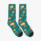Cheese Dog Face Socks in Teal with a custom dog photo