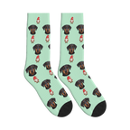 Christmas Gnome Dog Face Socks in Mint Green with a custom dog photo