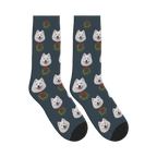 Christmas Wreath Dog Face Socks in Charcoal Gray with a custom dog photo