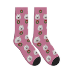 Christmas Wreath Dog Face Socks in Dusty Rose with a custom dog photo