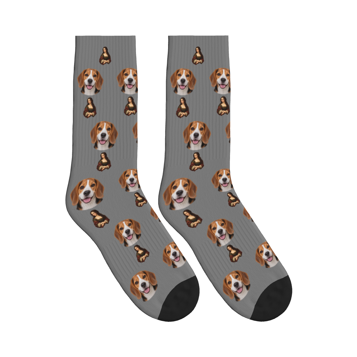 Classical Portrait Dog Face Socks in Gray with a custom dog photo