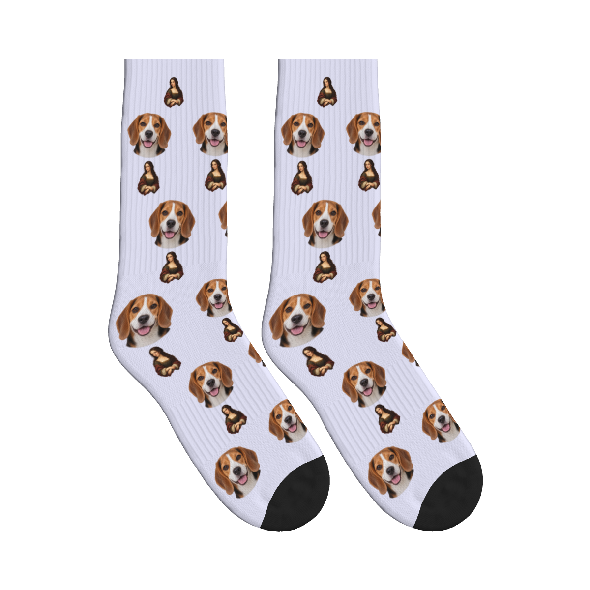 Classical Portrait Dog Face Socks in Lavender with a custom dog photo
