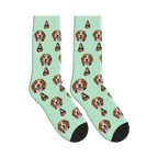 Classical Portrait Dog Face Socks in Mint Green with a custom dog photo