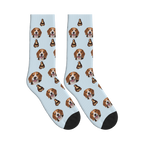 Classical Portrait Dog Face Socks in Powder Blue with a custom dog photo