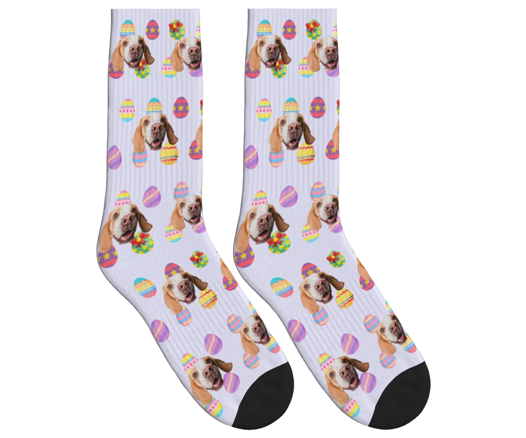 Colorful Easter Eggs with Dog Faces Socks - Lavender / Crew Socks