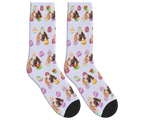 Colorful Easter Eggs with Dog Faces Socks - Lavender / Crew Socks