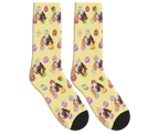 Colorful Easter Eggs with Dog Faces Socks - Pale Yellow / Crew Socks