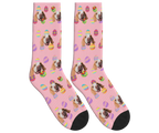 Colorful Easter Eggs with Dog Faces Socks - Pink / Crew Socks