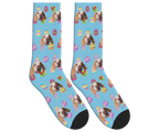 Colorful Easter Eggs with Dog Faces Socks - Sky Blue / Crew Socks