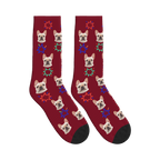 Comic Burst Dog Face Socks in Burgundy with a custom dog photo