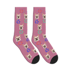 Comic Burst Dog Face Socks in Dusty Rose with a custom dog photo