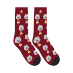 Corgi Bottom Dog Face Socks in Burgundy with a custom dog photo