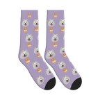 Corgi Bottom Dog Face Socks in Muted Lilac with a custom dog photo