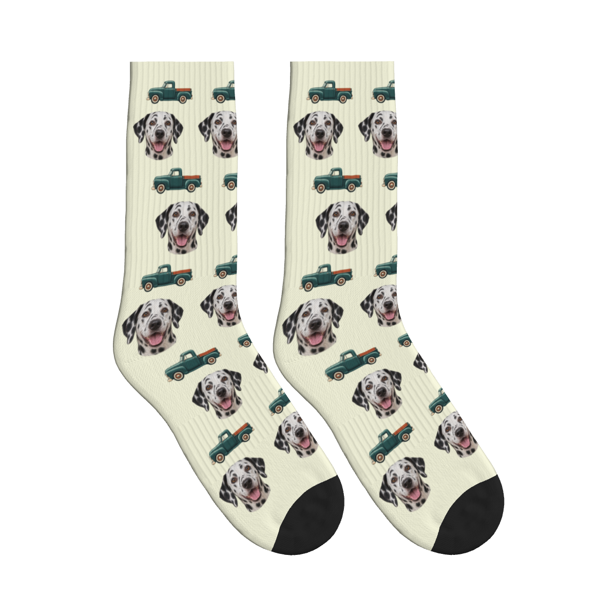 Country Pickup Dog Face Socks in Beige with a custom dog photo