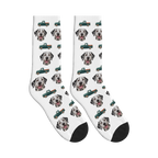 Country Pickup Dog Face Socks in White with a custom dog photo