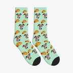 Crispy Taco Dog Face Socks in Mint Green with a custom dog photo