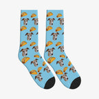 Crispy Taco Dog Face Socks in Sky Blue with a custom dog photo