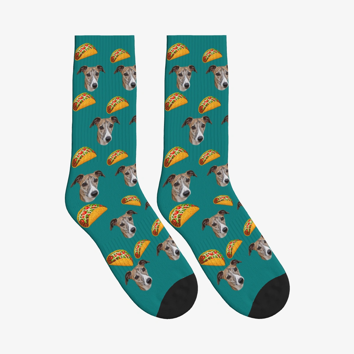 Crispy Taco Dog Face Socks in Teal with a custom dog photo