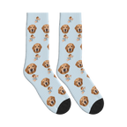 Cupid Dog Face Socks in Powder Blue with a custom dog photo