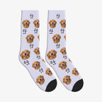 Little Panda Dog Face Socks in Lavender with a personalized dog photo