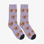 Little Penguin Dog Face Socks in Muted Lilac with a personalized dog photo