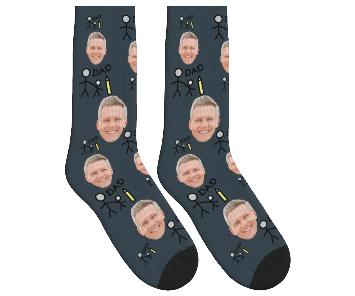 Dad & Kid Stick Figure Socks - Charcoal Gray / Crew Socks