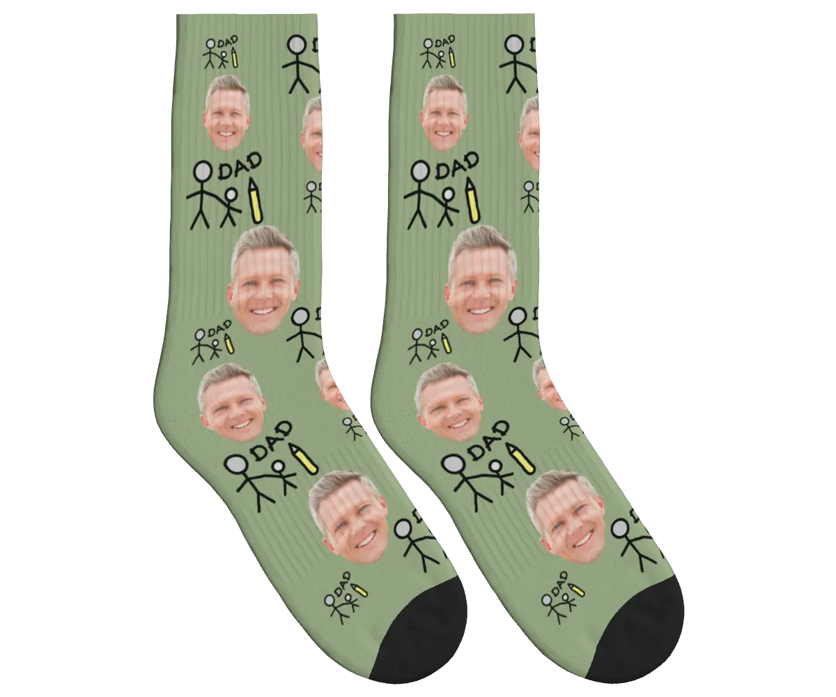 Dad & Kid Stick Figure Socks - Sage Green / Crew Socks
