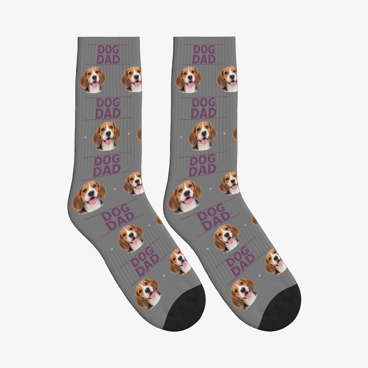 Dog Dad Dog Face Socks in Gray with a custom dog photo