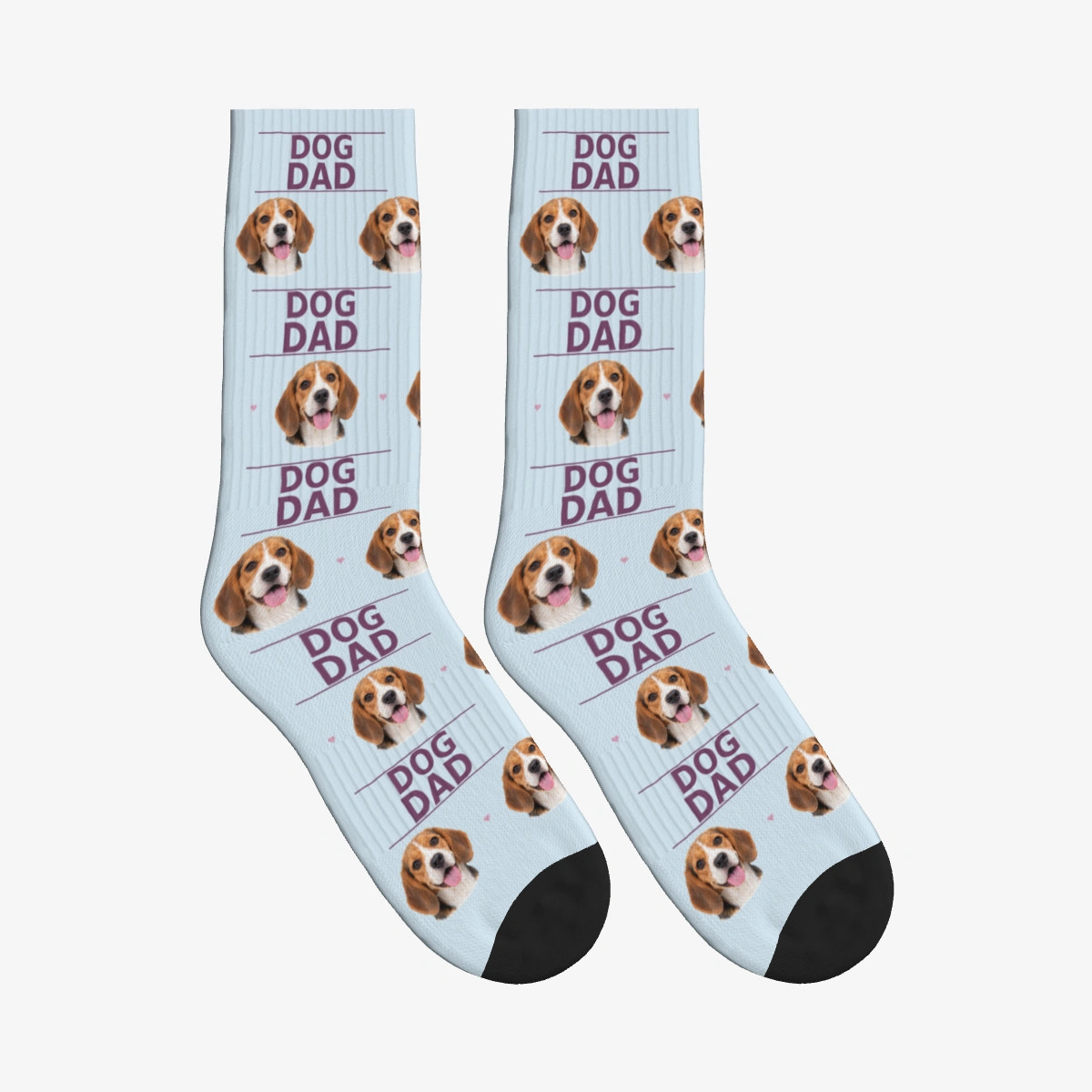 Dog Dad Dog Face Socks in Powder Blue with a custom dog photo
