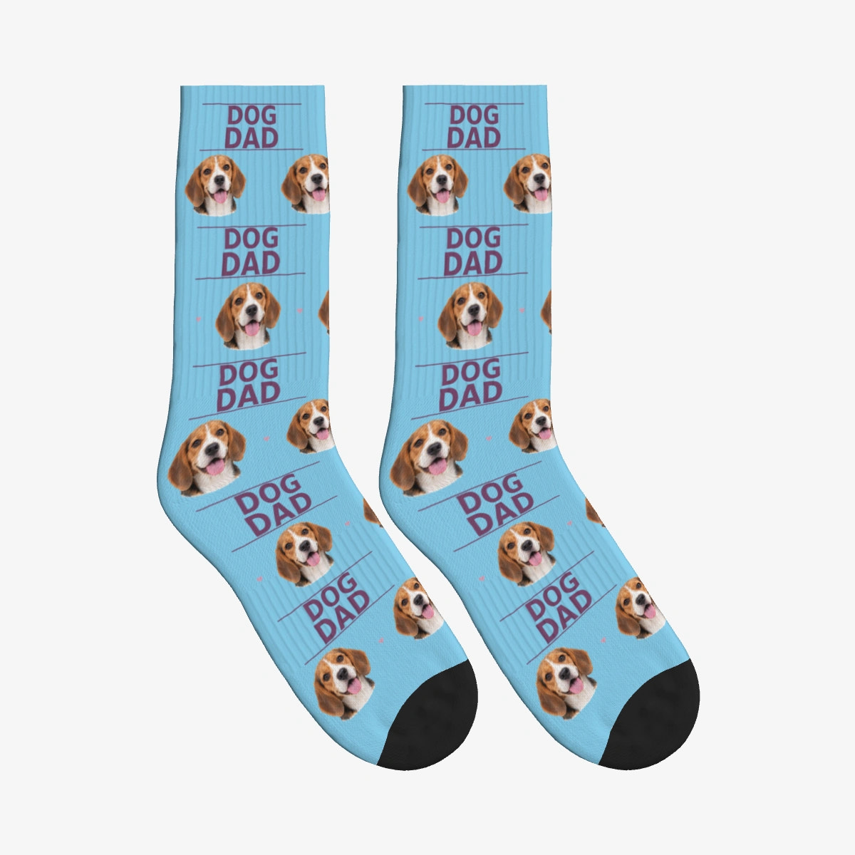 Dog Dad Dog Face Socks in Sky Blue with a custom dog photo
