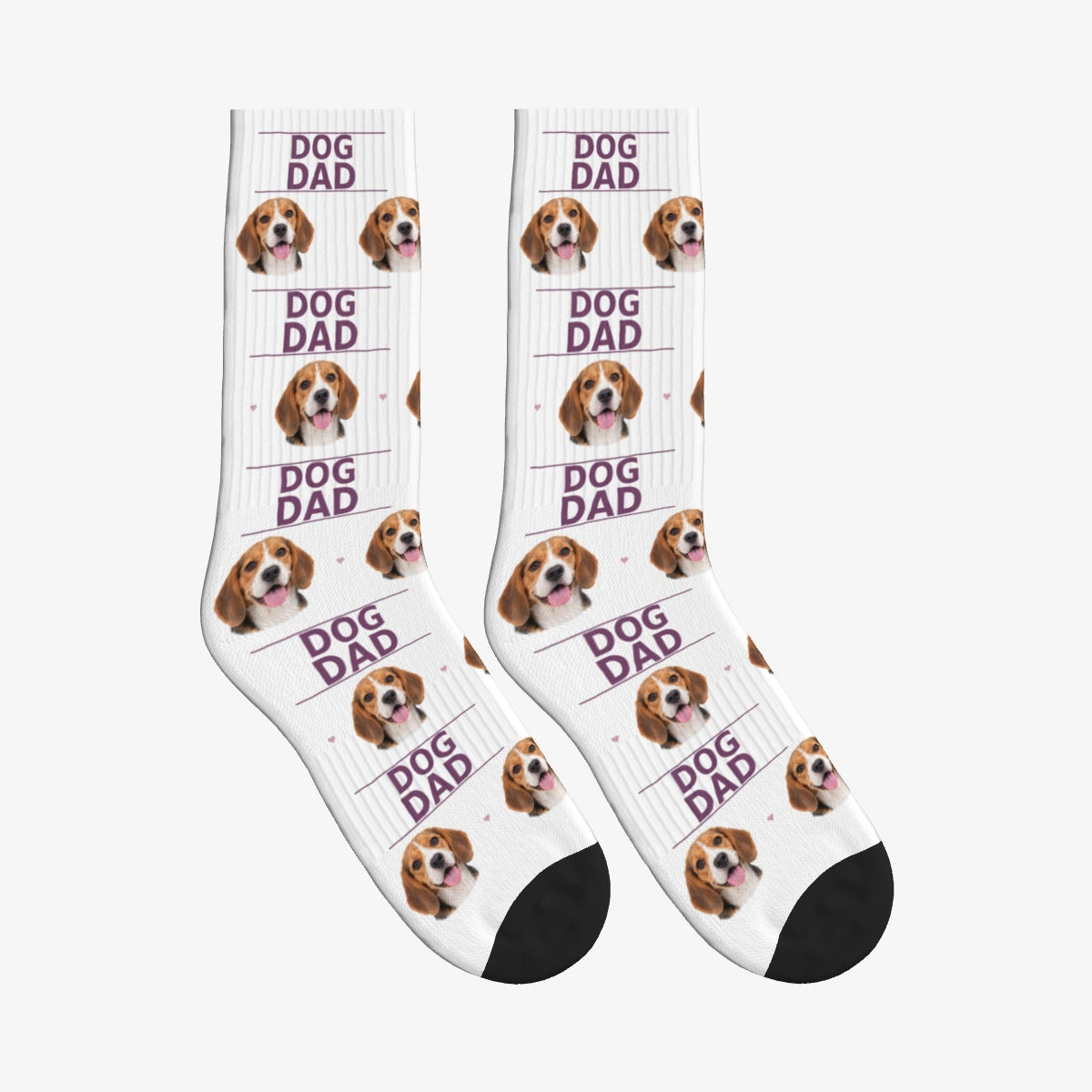 Dog Dad Dog Face Socks in White with a custom dog photo