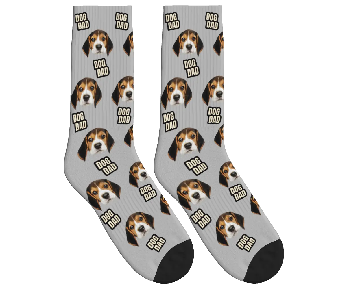 Dog Dad & Pup Face Socks - Light Gray / Crew Socks