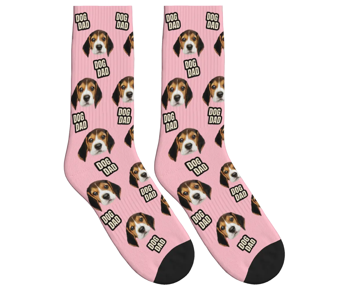 Dog Dad & Pup Face Socks - Pink / Crew Socks