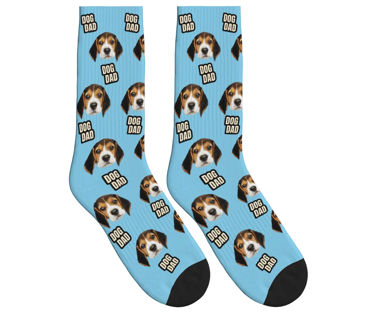 Dog Dad & Pup Face Socks - Sky Blue / Crew Socks