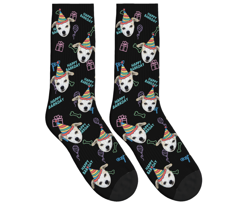 Dog Face Barkday Socks - Black / Crew Socks