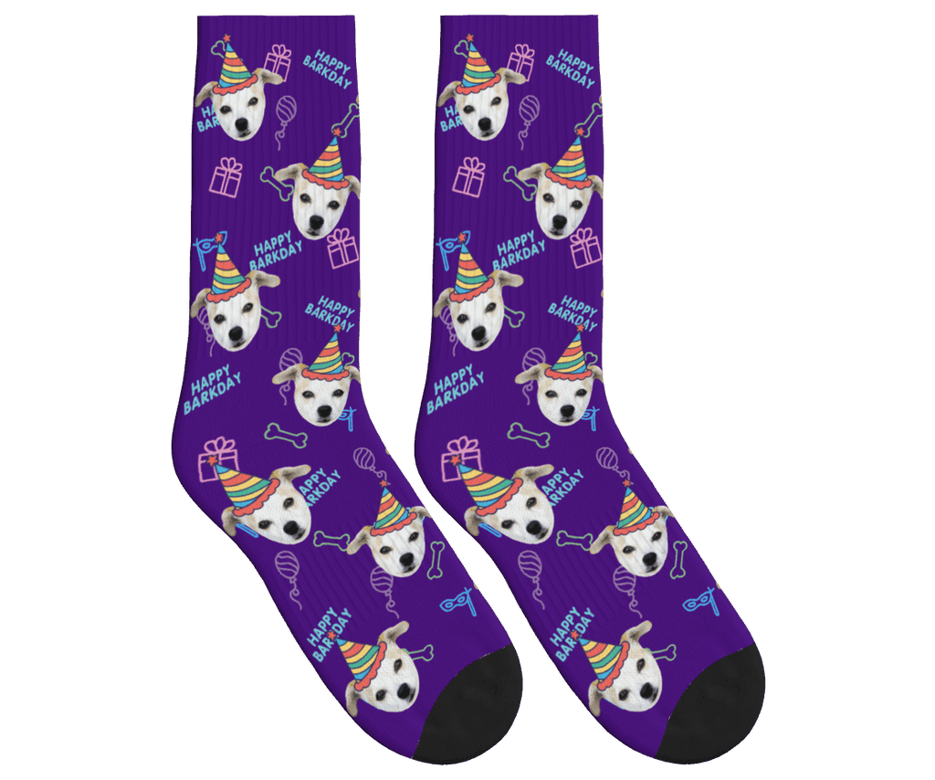 Dog Face Barkday Socks - Deep Purple / Crew Socks