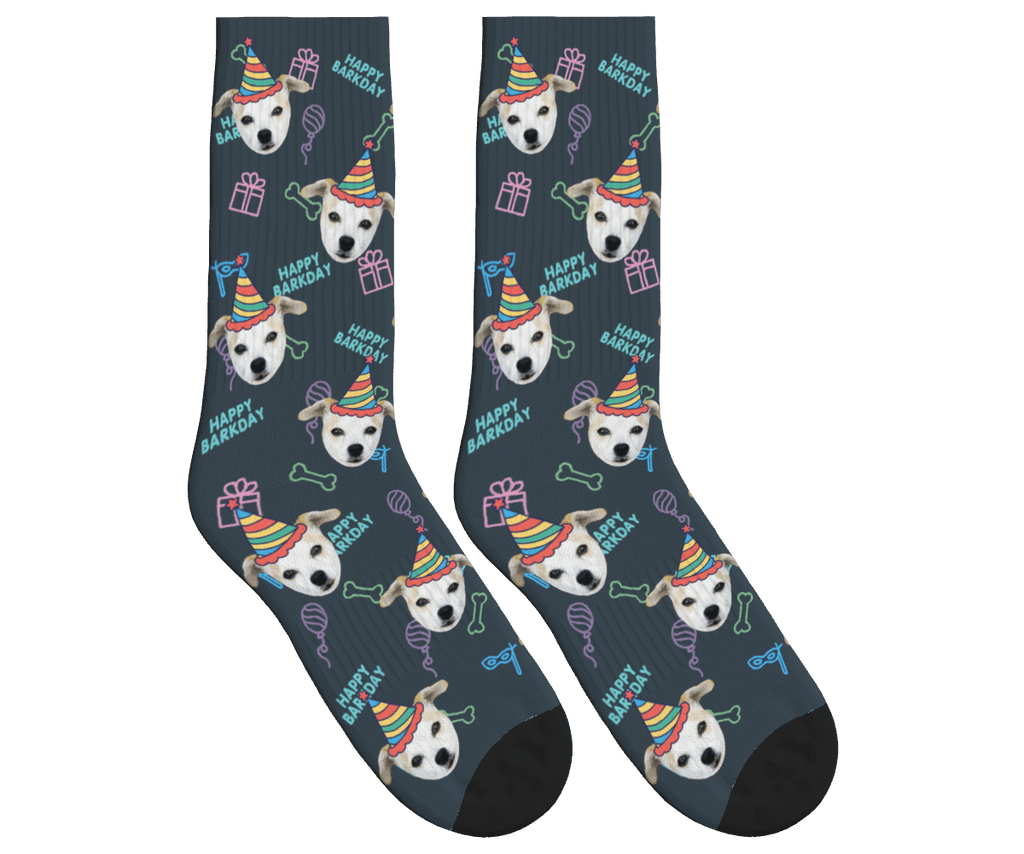 Dog Face Barkday Socks - Charcoal Gray / Crew Socks