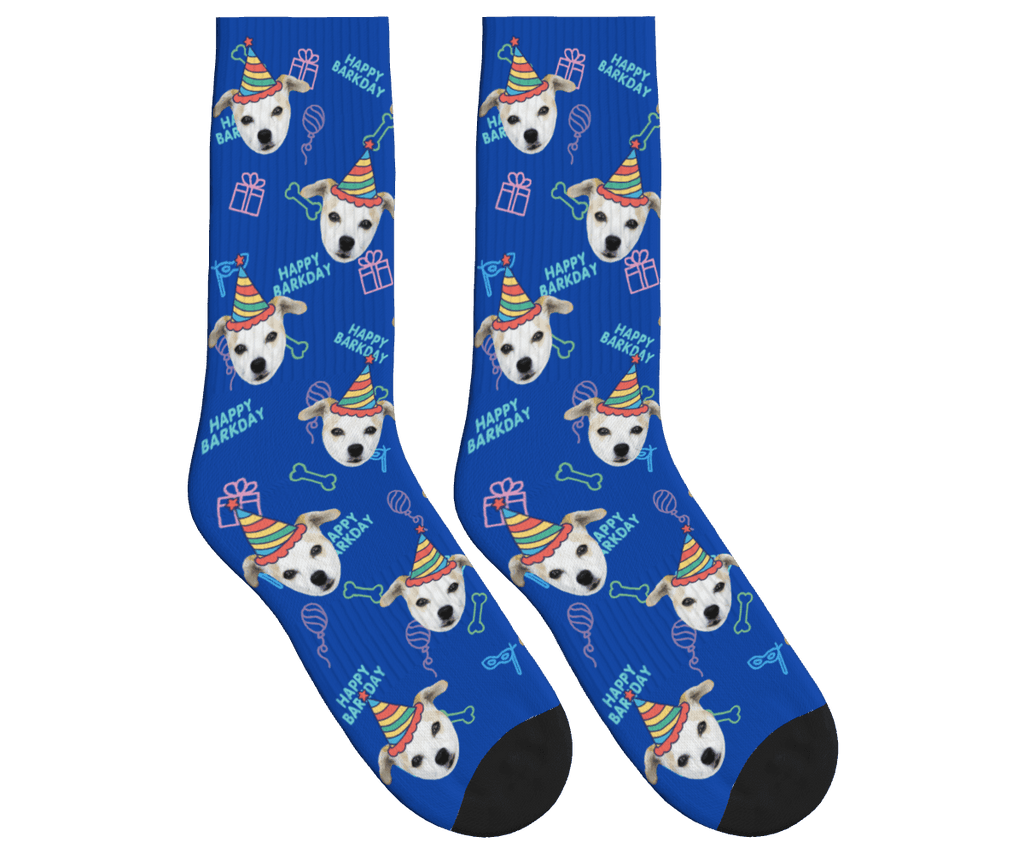 Dog Face Barkday Socks - Cobalt Blue / Crew Socks