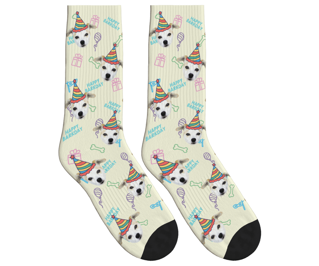 Dog Face Barkday Socks - Beige / Crew Socks