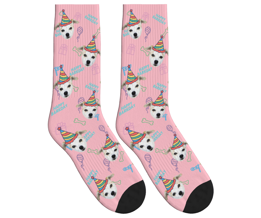Dog Face Barkday Socks - Pink / Crew Socks