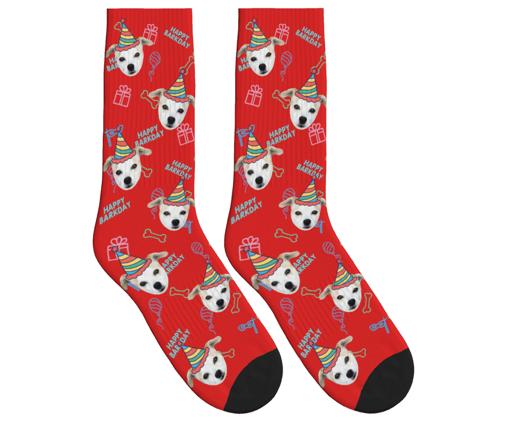 Dog Face Barkday Socks - Red / Crew Socks