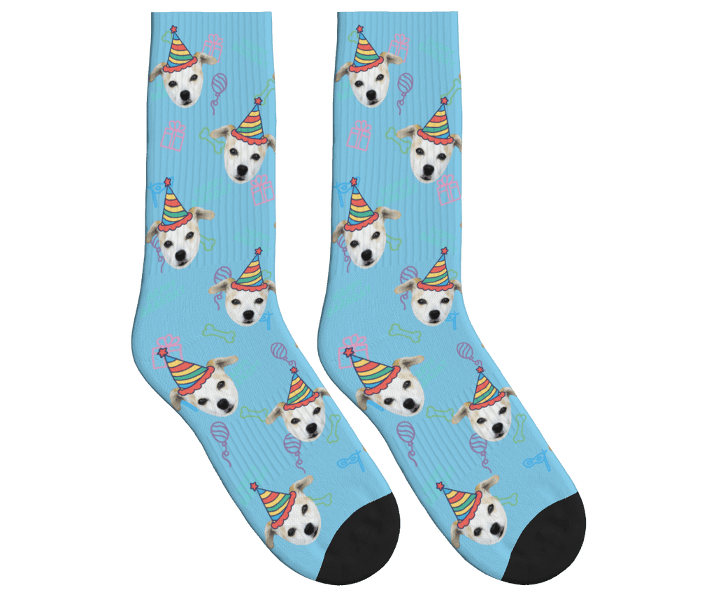 Dog Face Barkday Socks - Sky Blue / Crew Socks
