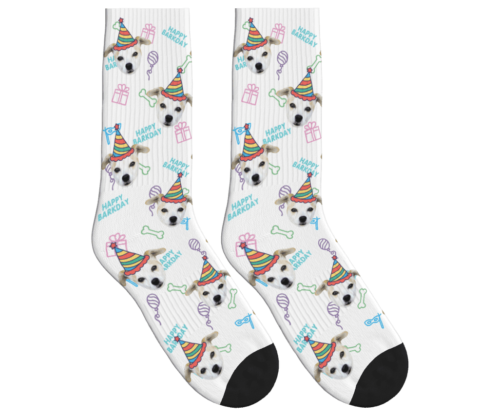 Dog Face Barkday Socks - White / Crew Socks