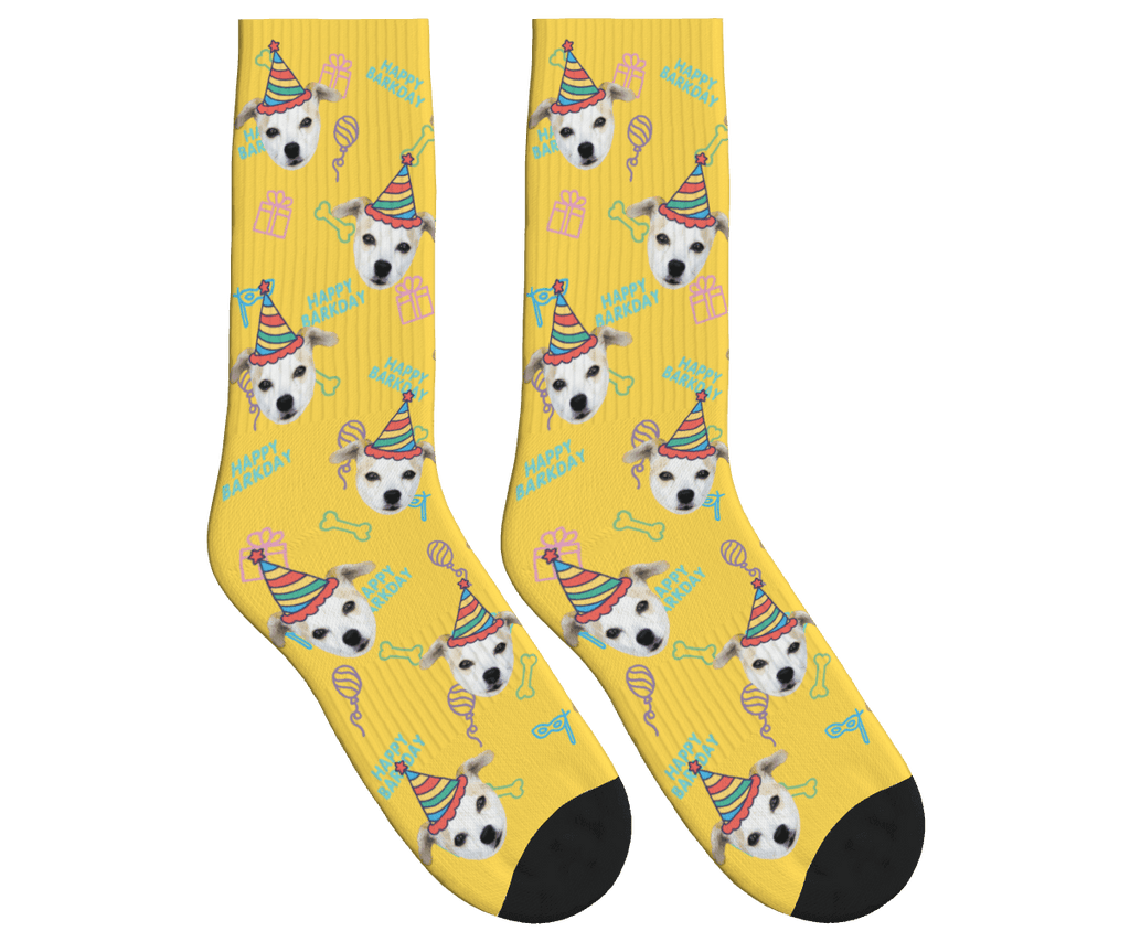 Dog Face Barkday Socks - Mustard Yellow / Crew Socks