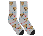 Dog Face & Love Arrows Socks - Light Gray / Crew Socks