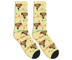 Dog Face & Love Arrows Socks - Pale Yellow / Crew Socks