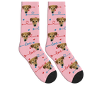 Dog Face & Love Arrows Socks - Pink / Crew Socks